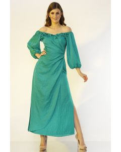 Dark Turquoise Hand Embroidered Gown