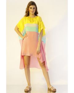 Multi-Colored Color Blocked High-Low Kaftan