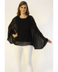 Black Embroidered Kaftan Top