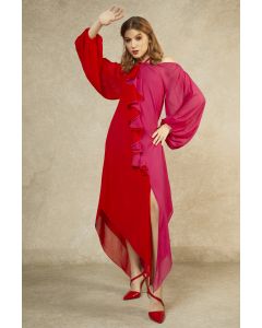 Magenta & Red Flame Cascading Dress