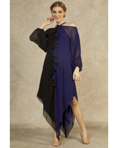 Midnight Blue & Black Cascading Dress