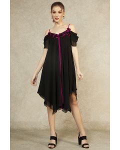 Black Hanky Hem Magenta Tape Dress