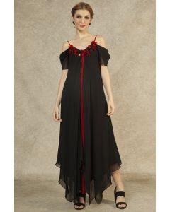 Black Hanky Hem Red Flame Tape Gown