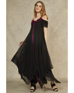 Black Hanky Hem Magenta Tape Gown