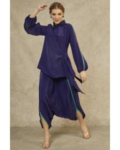 Midnight Blue Overlay Shirt & Drop Crotch pants