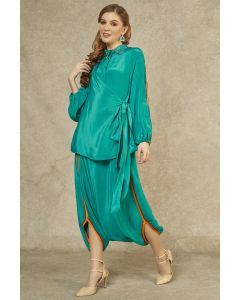 Cyan Overlay Shirt & Drop Crotch Pants