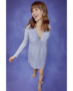 Periwinkle Double Georgette Tunic With Feathers