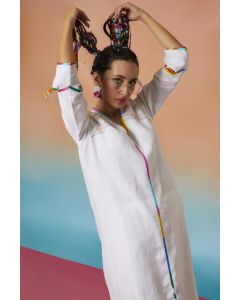 White Linen Cut-Out Cuff Kurta
