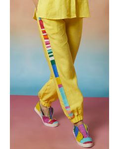 Yellow Linen Side Striped Jogger Pants