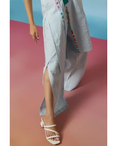 Pale Blue Linen Side Slit Pants