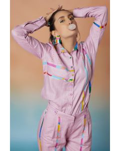 Lavender Linen Shirt With Shoulder Patch