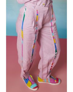 Lavender Linen Pleated Striped Joggers