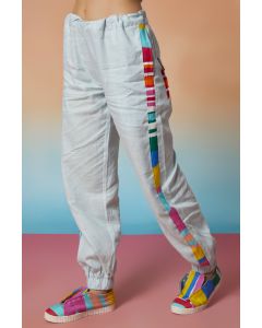 Pale Blue Linen Side Striped Jogger Pants