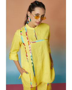 Yellow Linen Band Collar Top