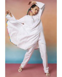 White Linen Asymmetric Kurta & Straight Pants