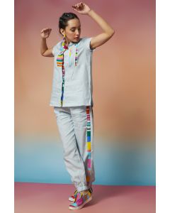 Pale Blue Yoke Top & Side Striped Joggers