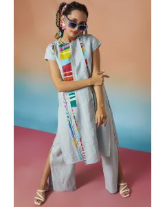 Pale Blue Linen High Slit Tunic & Side Slit Pants