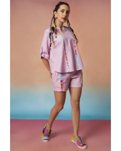 Lavender Linen Round Neck Top & Shorts