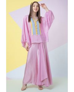 Lavender Bishop Sleeve Top & Draped Skirt Set