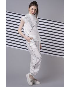 White Monochrome Striped Jogger Pants