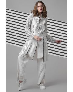 White Striped Panelled Tunic Set