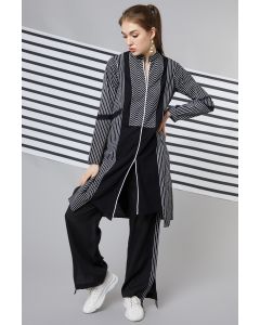 Black Striped Panelled Tunic Set