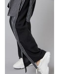 Black Linen Striped Tape Pants