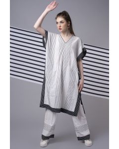 White Striped Patchwork Oversize Kaftan