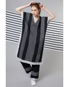 Black Striped Patchwork Kaftan Set