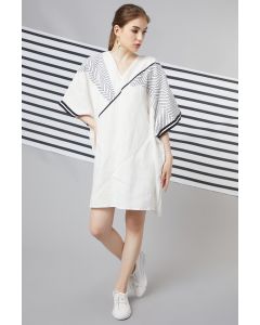 White Monochrome Patchwork Oversize Kaftan
