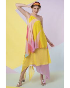 Lavender Abstract Leaf One-Shoulder Gown