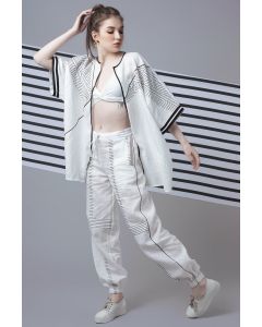 White Monochrome Oversize Patchwork Cape