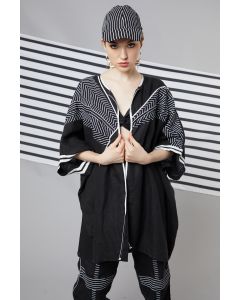 Black Monochrome Oversize Patchwork Cape