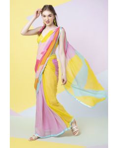 Lavender Georgette Abstract Leaf Saree