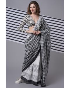 White Checkered Saree Set