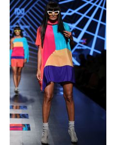 Multi-Colored Silk Crepe Oversized Kaftan Dress