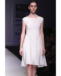 Ivory Silk Crepe Tape-Detailed Dress