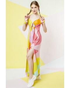 Lavender Abstract Leaf Front Tie-Up Gown