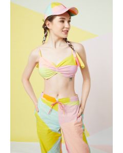 Lavender Abstract Leaf Printed Gathered Bustier