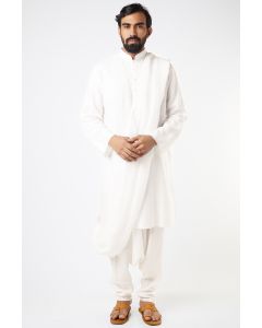 White Long Kurta With Drape