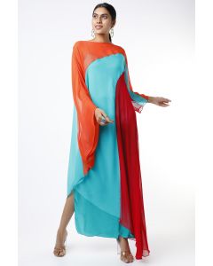 Orange & Turquoise Georgette Kaftan