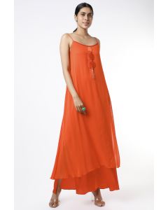 Orange Embellished Layered Maxi