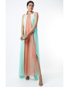 Sea Green And Peach Maxi Dress