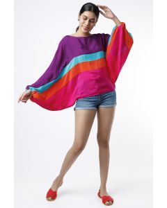 Purple & Fuchsia Color Blocked Kaftan Top