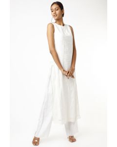 Ivory Tonal Print Linen Kurta
