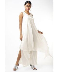 Ivory Embroidered Layered Dress