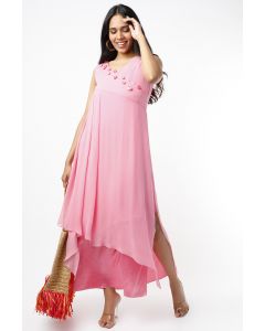 Pink Embroidered Layered Dress