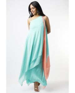 Sea Green One Shoulder Layered Maxi Dress