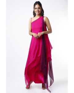Fuchsia One Shoulder Layered Maxi Dress