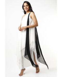 Ivory One Shoulder Layered Maxi Dress